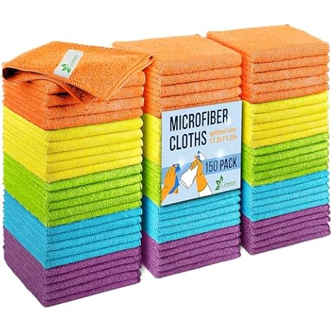 GREEN LIFESTYLE Chamois Cloth, Microfiber Cleaning Cloth 150 Pack, Borderless Towels Cleaning, Car Microfiber Towel, Drying Wash Towels (11.5" x 11.5", Multicolor) Cover