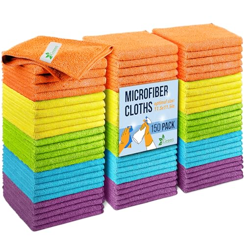 GREEN LIFESTYLE Chamois Cloth, Microfiber Cleaning Cloth 150 Pack, Borderless