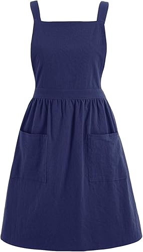 Delantal de lino de algodón para mujer, con bolsillos, delantales de chef artístico, para cocina, hornear, jardinería, pintura