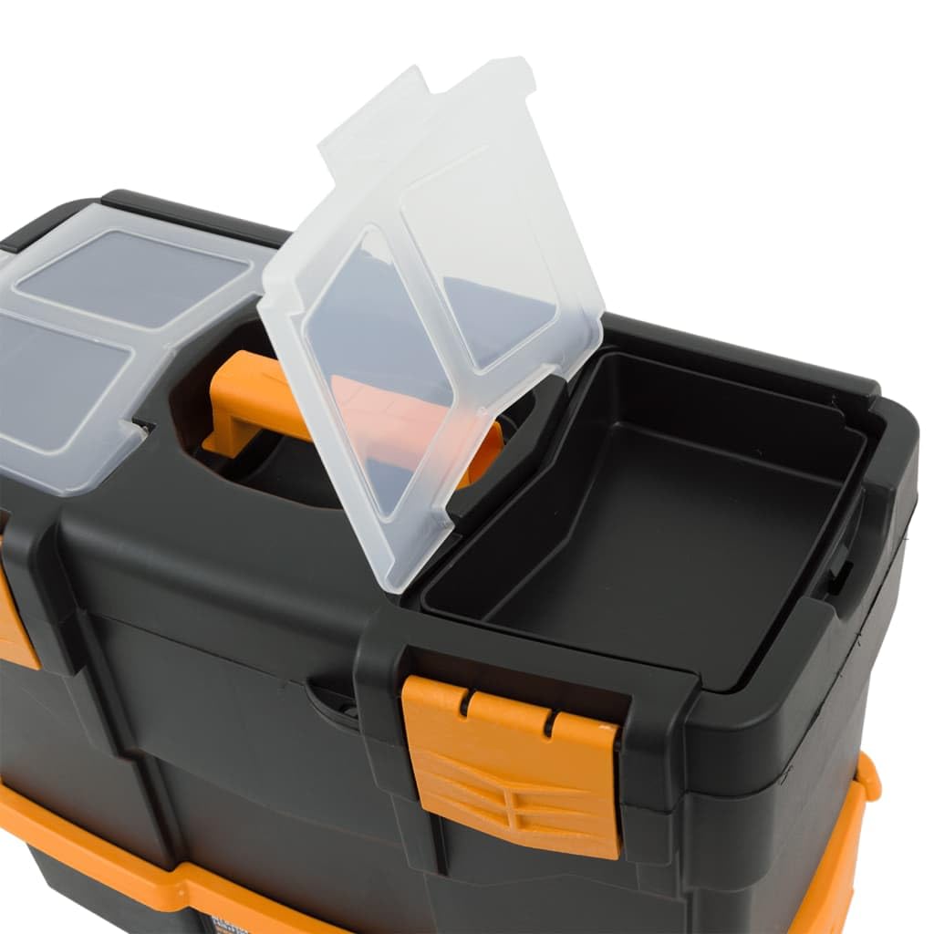 Caja de herramientas de polipropileno 420 x 220 x 340 mm, negro y amarillo, caja de herramientas con cerradura con tapa transparente, organizador para tornillos y clavos