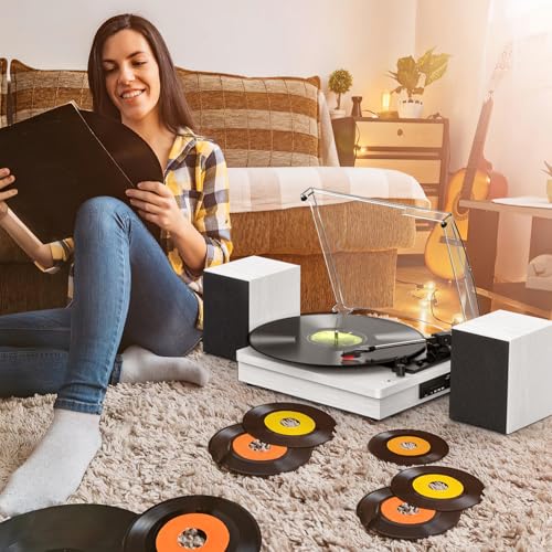 Image of Retrolife Record Player with 2 External Speakers, Vinyl Turntable, White | 3-Speed Belt-Drive Turntable for 33 /45 /78 RPM Vinyl, Bluetooth Wireless Playback, Auto Stop, AUX Headphone Input and RCA Out