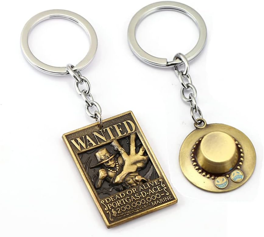 2 Pcs Hot Japan Anime One Piece Keychain Portgas D Ace Key Chain Cosplay, Bronze, M