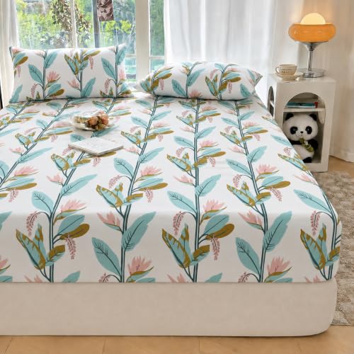 Image of VOMZER Premium 320 TC Fitted Bed Sheet with Full Elastic - Deep Pocket Design - Wrinkle Resistant Fitted Bedsheet Double King 72x78 Bronze Tree