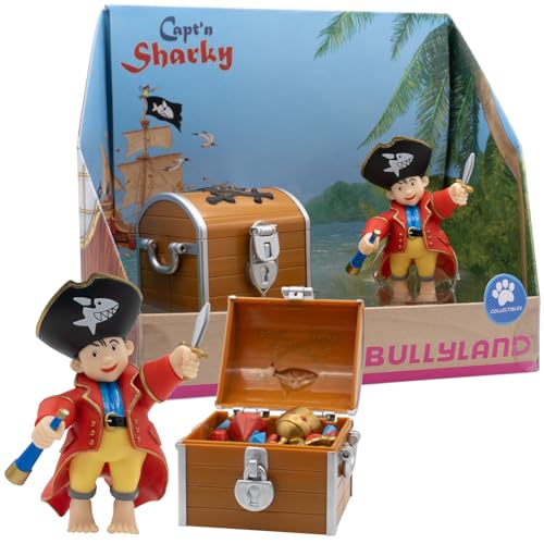 Bullyland 18900 - Spielfigur Pirat Käpt´n Sharky mit Truhe, detailgetreu, ideal als kleines Geschenk für Kinder ab 3 Jahren