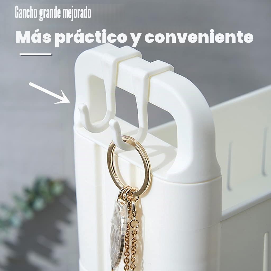 Carros De Almacenamiento De 3/5-Tiers,Carro De Almacenaje Con Asa, Organizador De Estanterías De Almacenamiento Móvil Para, Cocina De Cocina Oficina De Lavandería, Plástico, Blanco, Ancho10cm,3-Tiers