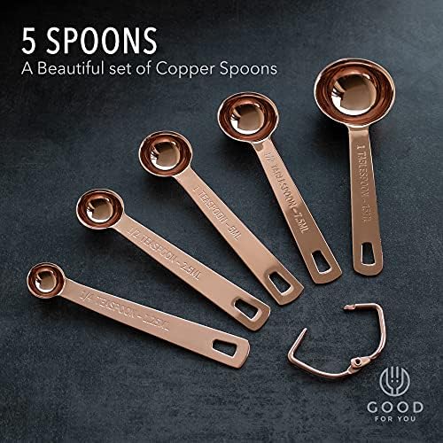 Copper Plated Stainless Steel Measuring Cups and Spoons Set of 9 - Mirror Copper Finish with Engraved Measurement Markings - Included a Copper Foiled Gift Box