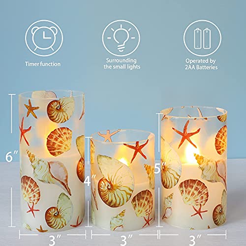Silverstro Shell Flameless Candles Remote: Blinks Real Wax Glass Battery Operated Candles - Home Party Wedding Room Christmas Ocean Nautical Summer Decor - Set of 3 - Image 5
