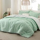 Bedsure Queen Comforter Set - Mint Green Bed Set, 3 Pieces Cute Floral Bedding, 1 Soft Reversible Botanical Flowers Comforter and 2 Pillow Shams