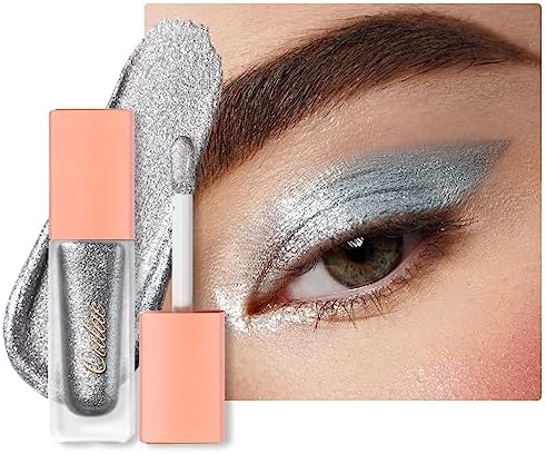 Oulac Shine Silver Metallic Liquid Eyeshadow Glitter Eyeshadow| Silver Liquid Eyeliner Shimmer Eye Makeup| Non-creasing Lightweight Moisturizing Formula Easy to Remove. Vegan & Cruelty-Free (13)