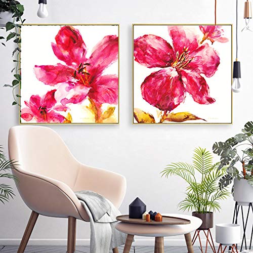 Toile Affiche Fleur Aquarelle pour Salon Design Scandinave - Lot de 2 Posters Muraux 70x70