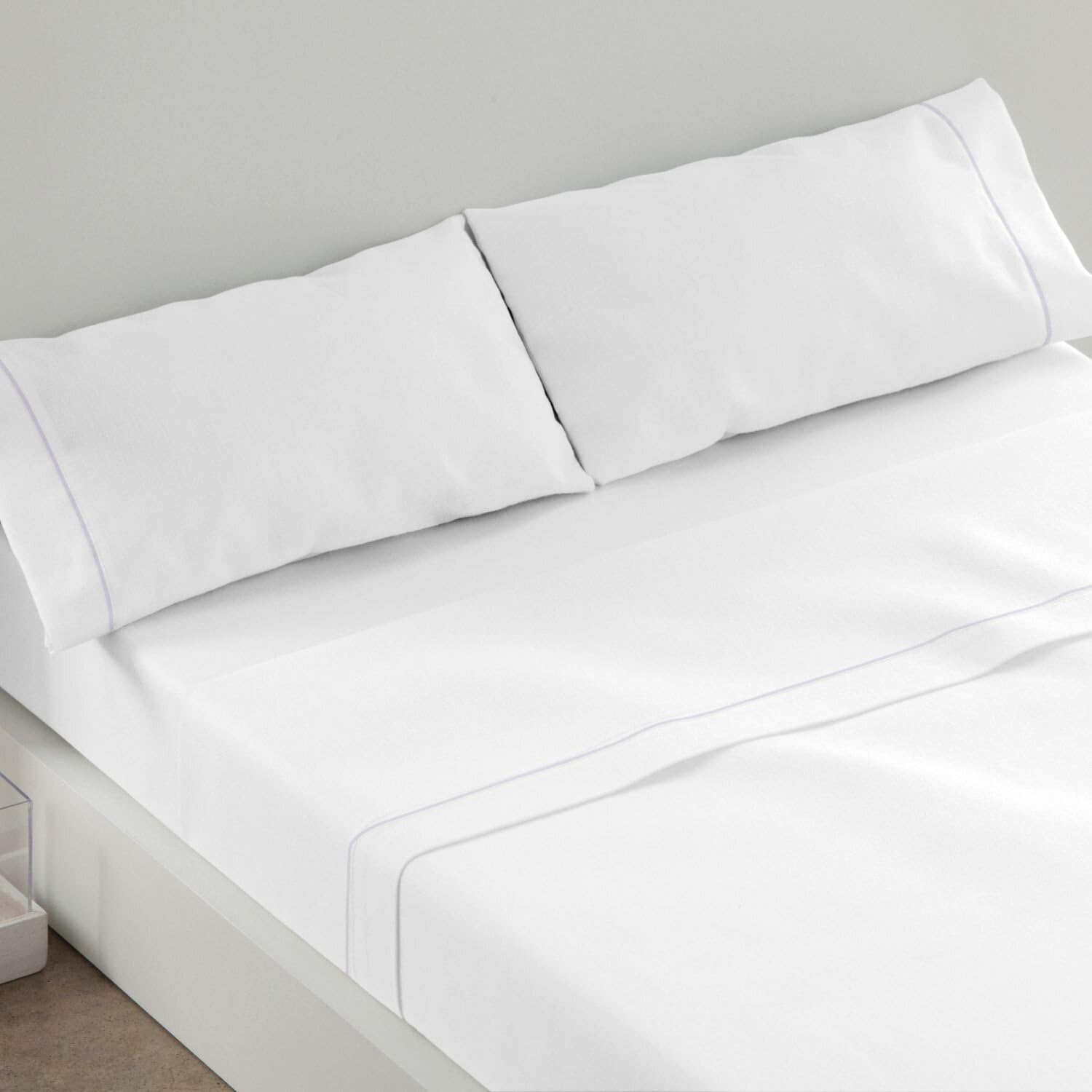Burrito Blanco | Juego sábanas Color Blanco Ribete Gris 685 | para Cama de 150 cm (+ Medidas Disponibles) | Juego de sábanas 150 | Cama Doble 135