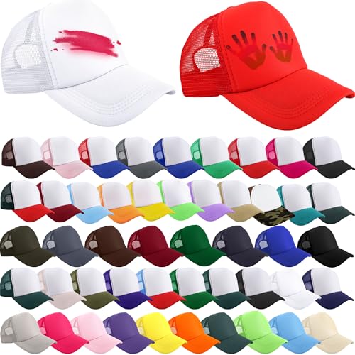 50 Pcs Kids Sublimation Trucker Hat Bulk Adjustable Mesh Baseball Hat Summer Baseball Cap Blank Trucker Caps