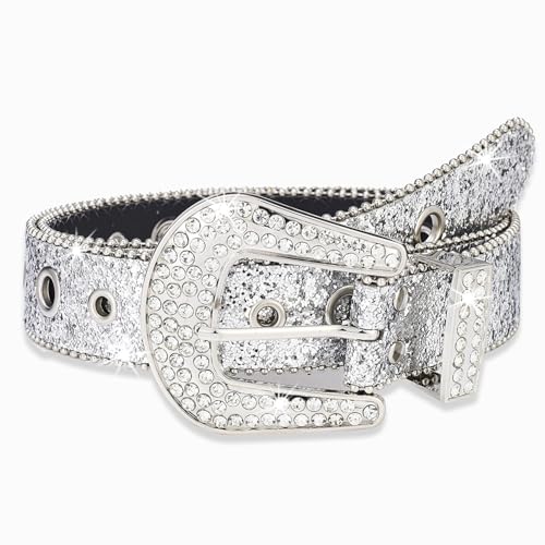 Abien Rhinestone Belt Cowgirl Belts for Women Bling Belt Silver Rhinestone Belts for Jeans Dresses