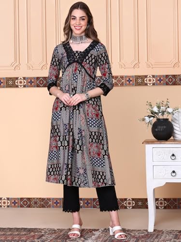Image of ishin Women Black Cotton 60x60 Kurta Set without Duppatta