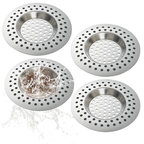 Cozy Inviting 4 PCS Filtro Lavandino, Filtro Lavandino Cucina, Filtro per Lavello in 7.5 cm Acciaio Inox, Per Bagno, Cucina, Filtro Scarico Doccia