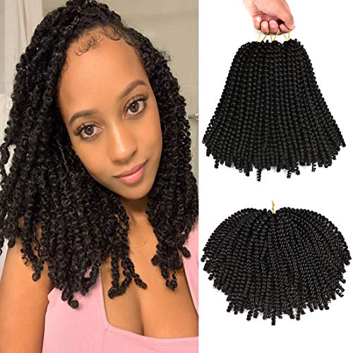 Spring Twist Hair Crochet Braids 8 Inch Spring Curl Crochet Braiding Hair Extensions 3 Packs Fluffy Synthetic Braids Bomb Twist Crochet Braid Hair Extensions 1B#(Black)