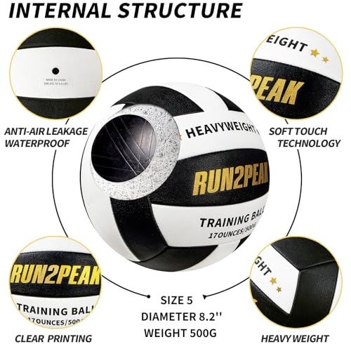 Image of RUN2PEAK Heavy Weight Volleyball Ball Official Size 5 Setter Training Volleyballs PU Practice Volley Balls for Indoor Rebounder Equipment Setters Weighted Volleyball Setting Trainer