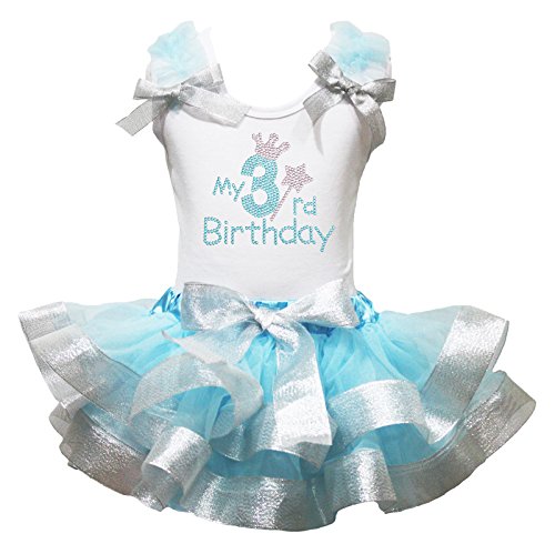 Petitebelle My 3rd Birthday Abito Bianco, Azzurro Chiaro Sliver Petalo Gonna Set Outfit nb-8y Blue Medium