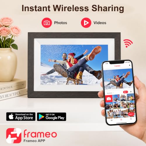 Digital Picture Frame, 10.1" Frameo Digital Frame WiFi with 1280x800 HD IPS Touch Screen, Auto-Rotate, Wall Mountable, Instant Share Photos & Videos from Phone via App, Brown Wood - image 2