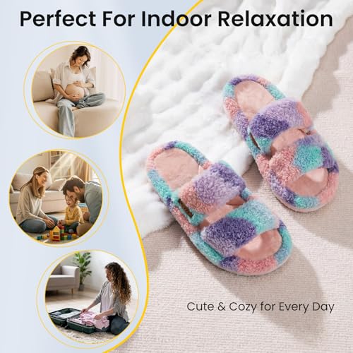 BOVTY Women's Fuzzy Open-toe Bowknot & Double-Strap Slippers, Memory Foam Non-Slip Indoor House Slides — view 5