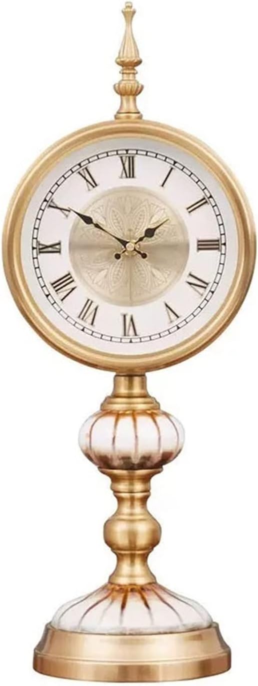 Mantle Clock Classic and Elegant Decorative Desk Clock Table Clock Ornament Living Room Vertical Light Luxury Clock Desk Clock Vintage Mantel Clock (Color : Brass)