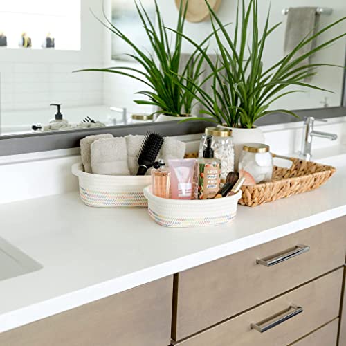 Naturalcozy 5-Piece Rectangle Storage Basket Set- Natural Cotton Rope Woven Baskets For Organizing! Small Basket For Montessori, Baby Nursery, Dog Toy Baskets, Cat Toy Box, Bathroom Organization Bin #TOP4