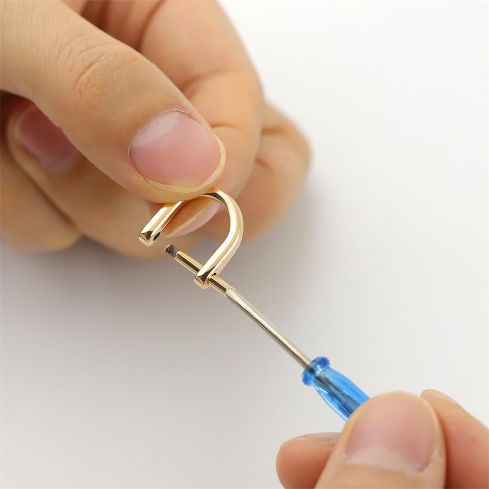 6 pcs Tiny D-Rings Shackle Screw Ring for Key Holder Zip Puller Purse Replacement Paracord Bracelet 0.4 Inch Inside Bar (Gold)