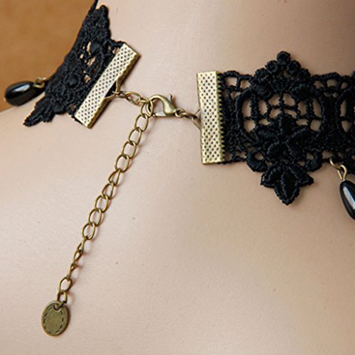 F Fityle Gargantilha feminina Harajuku gótica de renda preta com cordão e pingente de gargantilha