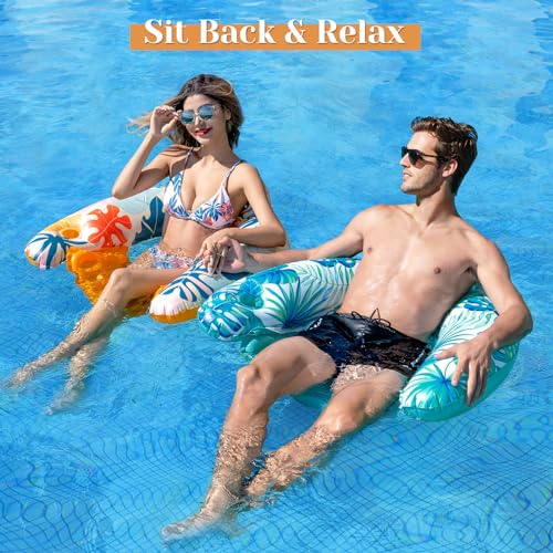 Inflatable Pool Floats Adult - 2 Pack Floating Pool Chair Lounge Floats for Swimming Pool Water Chair Pool Lounger with Cup Holder Pool Toy Party Floaties for Adults