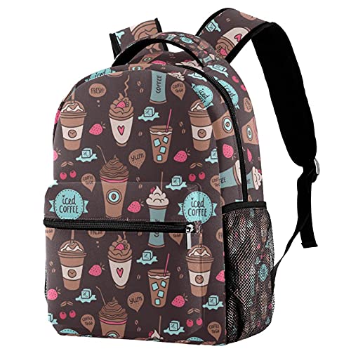 Sac à dos de voyage pour campus scolaire motif café glacé coloré fille garçon avec porte-gourde
