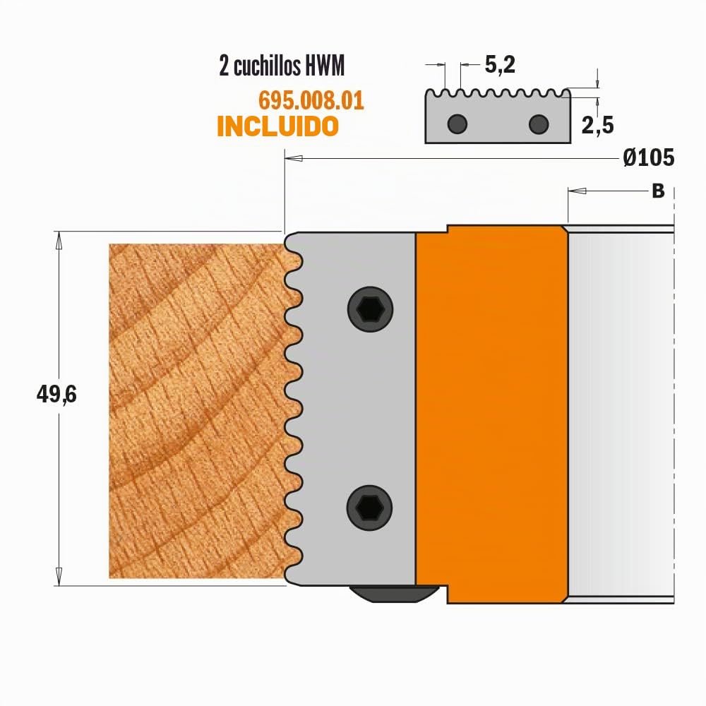 CMT Orange Tools 694.008.30 Cabezal Portacuchillas para Juntas Paralelas HW Z2 D=105x49.6x30