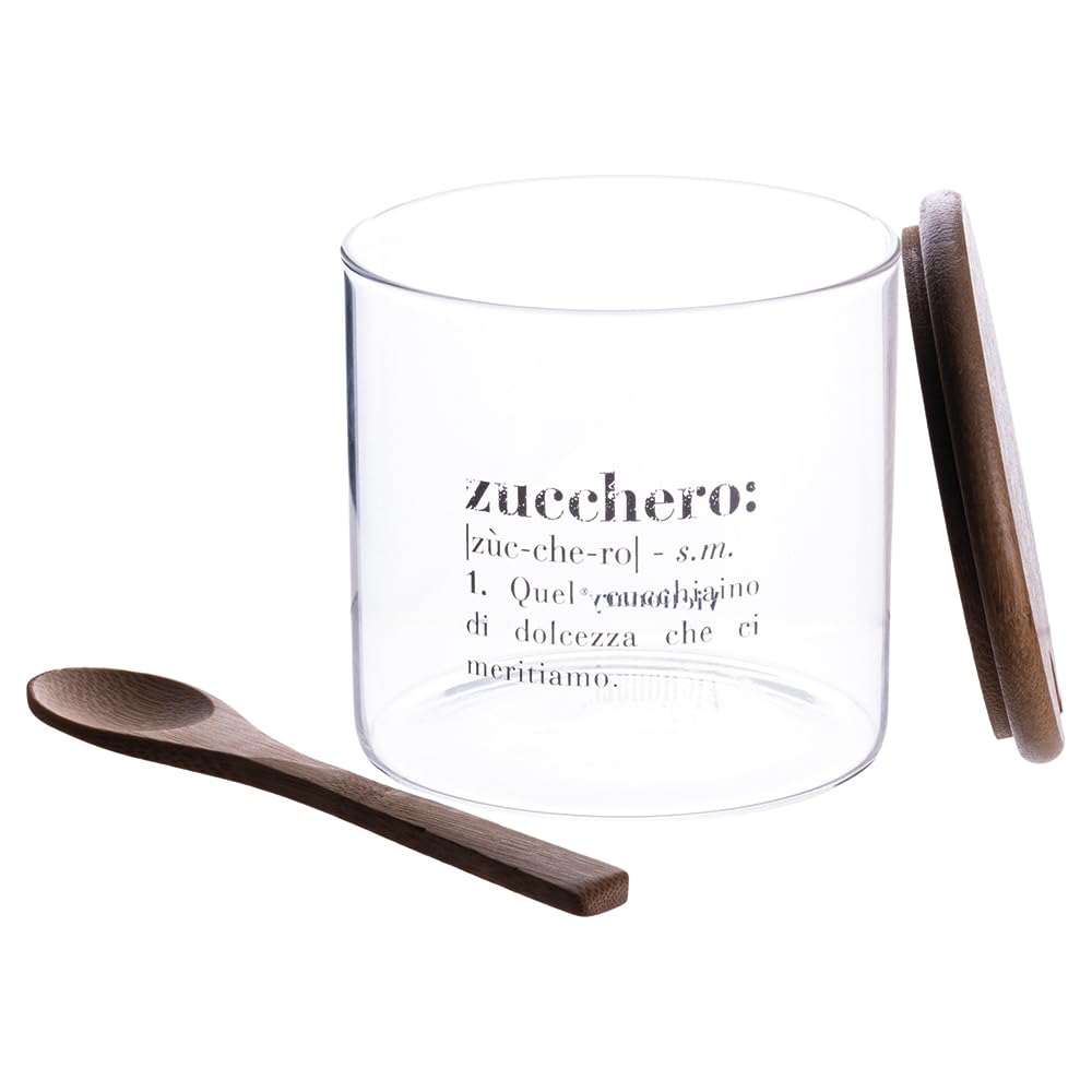 Villa d'Este Home Tivoli Victionary - Juego de jarra de leche y azucarero de cristal de 320 ml con tapa y cuchara de bambú transparente