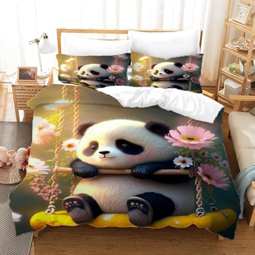 ZHDEDSP Bettwäsche-Set mit Panda-Motiv, 135x200 cm 3D Bettbezug und 80x80...