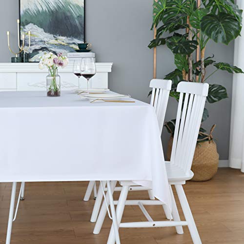 Image of FOLINS&HOME White Square Tablecloth, 60 x 60 Inch Waterproof Table Cloth | Heavy Duty Wrinkle Free Polyester Table Cloths Spillproof and Washable Table Cover for Party, Banquet - Rectangle /Rectangular