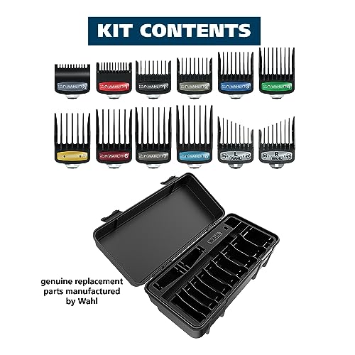 Image of Wahl Genuine SECURE-SNAP Guide Comb Set with Colored Metal Clips and Guard Organization Caddy, 12 Full Size Attachment Guards from 1 /16 inch to 1 inch for Increased Cutting Performance Grey - 3291-300