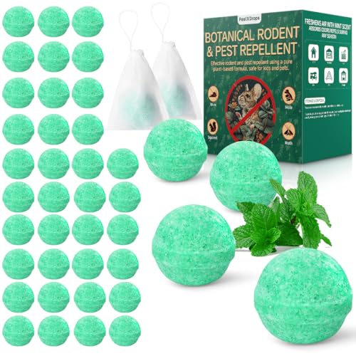 Image of Rodent Mouse Repellent 42 pcs, Peppermint Oil Moth Balls for Mice Rats Deterrent, Natural Pest Control Mothballs for Rodents, Squirrels, Skunk, Mole, Gopher, Pets Safe, Indoor and Outdoor Use