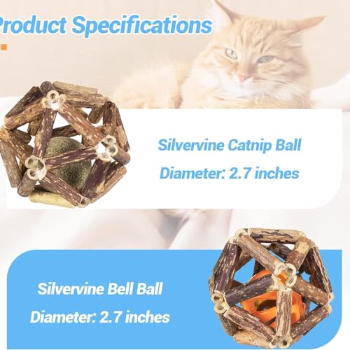 Image of cature Care by Nature Catnip Toys,Cat Toys Natural Silvervine Stick Cage Balls&Bell Ball Cat Toys For Indoor Cats,Cat Chew Toy&Kitten Cleaning Teeth Molar Tools (1Pcs)