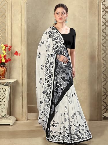 Image of SIRIL Women's Crepe Silk Printed Saree with Unstitched Blouse Piece