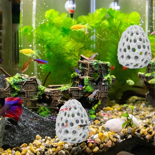 Image of HINGTAI Shrimp Dome Hide Betta Habitat Fish Tank Tunnel with Suction Cup Aquarium Fish Cave Hideout Ornament Accessories for Shrimp Guppy Hiding Resting White