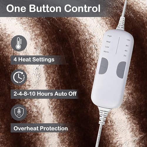 Eydna Electric Heated Blanket Throw Size 50"×60" with 4 Heating Levels & 4 Hours Auto Off, Heating Throw Plush Faux Fur, Energy Efficient, Machine Washable, Mom's Gifts, Brown White — view 3