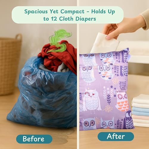 Image of Chic Buddy Waterproof Wet Bag, Washable, Reusable for Travel, Beach, Pool, Stroller, Diapers, Dirty Gym Clothes, Wet Swimsuits, Toiletries (ELF OWL, Wet Bag /Dry Bag)