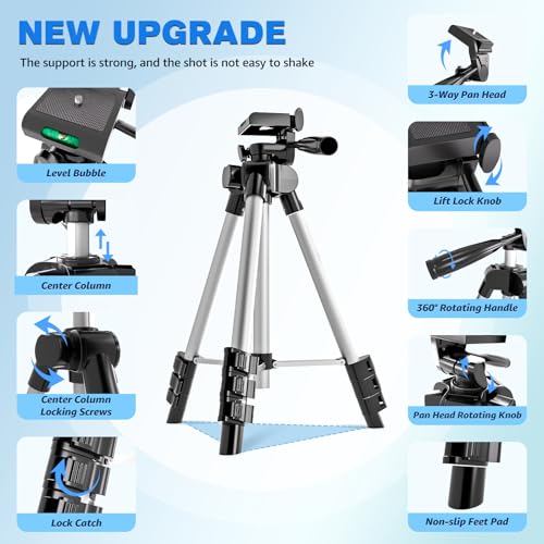 Phone Tripod, Lusweimi 44-inch iPhone Tripod with Phone Holder Mount/Wireless Remote for Ringlight/Camera/Webcam/GoPro, Tabletop Lightweight Stand for iOS/Android/Smartphone - Image 4