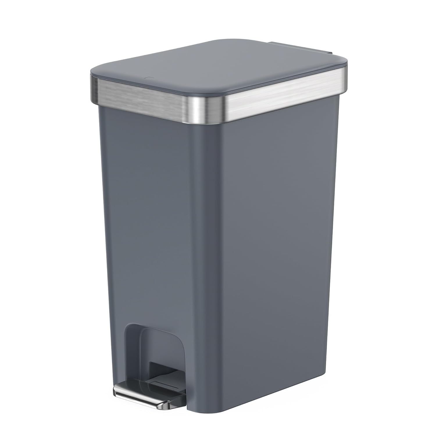 Onlcuk 2.6 Gallon Slim Bathroom Trash Can with Soft Close Lid & Metal Pedal - Dark Gray, Ideal for Toilet, Office, Bedroom