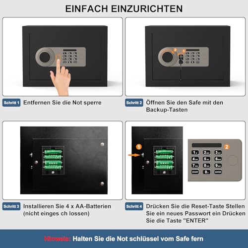 Diyife 16L Safe Tresor mit Zahlenschloss, Alarmfunktion+Innenbeleuchtung, Möbeltresor mit Abnehmbare Ablagefläche, Hochwertiger Safe aus SPCC-Stahl für Zuhause, Hotel, Büro, 35×25×25cm, 2 NotschlüSsel