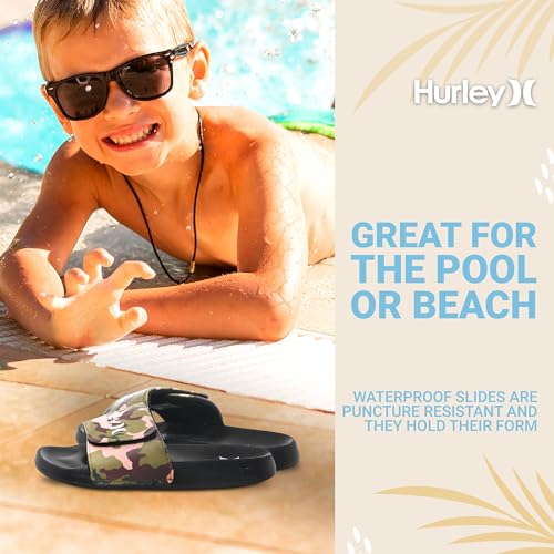 Image of Hurley Kids NAIA Slides Adjustable Strap Slip-On Sandals Indoor and Outdoor EVA Footbed Shower Slides for Girls and Boys