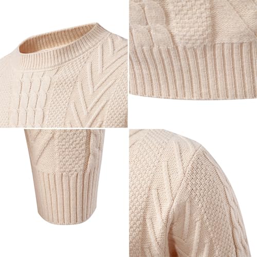 Mens Long Sleeve Sweater Crewneck Cable Knit Elastic Pullover Sweaters Casual Twist Textured Thermal Sweaters Tops4