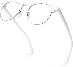 Computer Blue Light Blocking Half Frame Semi-Rimless White/Gold Clear Lens Antiglare ARC Blue Coating Eyeglasses Clubmaster Style Glasses