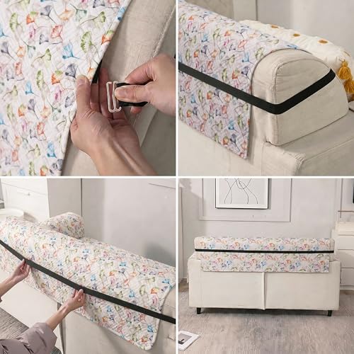 Image of Story@Home Sofa Set 5 Seater Cover Full | Sofa Covers 3 Seater and 2 Seater - 3+2 Sofa Cover Configuration | Sofa Mat with Sofa Back Covers and ArmRest Covers - White & Multi Color