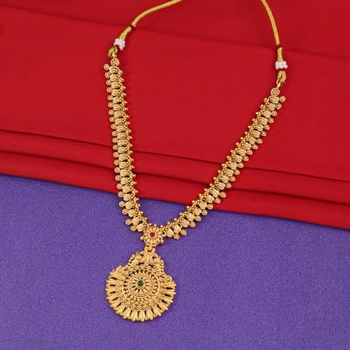 Image of CUTE GOLD Antique Oxidised Plating Necklace With Earring For Women and Girls | Antique Temple Necklace Set for Women & Girls