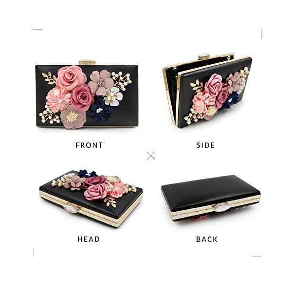 Milisente Women Flower Clutches Evening Bags Handbags Wedding Clutch Purse (Black) - Image 6